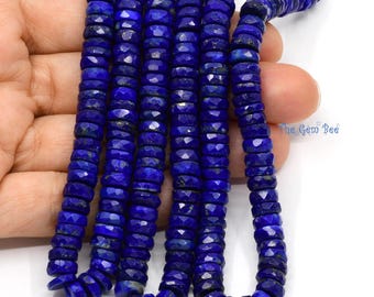 6.5mm Royal Blue Afghani Lapis Lazuli Faceted Heishi Rondelle Beads 16 inch Strand