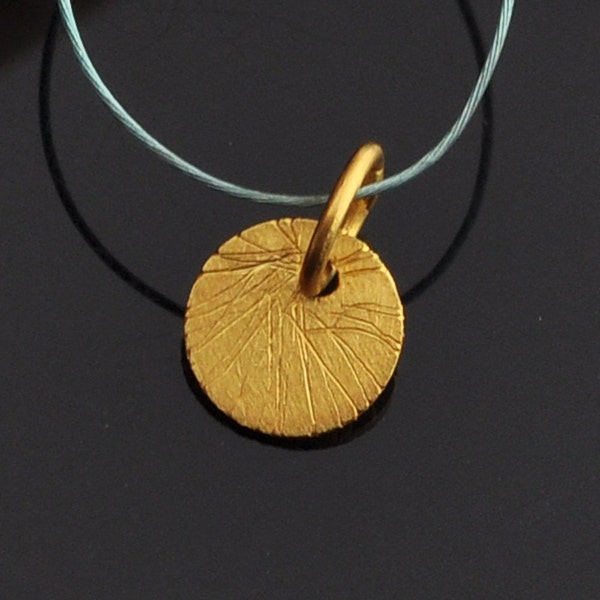 18k Solid Yellow Gold 7mm Brushed Finish Disc Charm Pendant Finding Quantity: (1 piece) or (5 pieces)