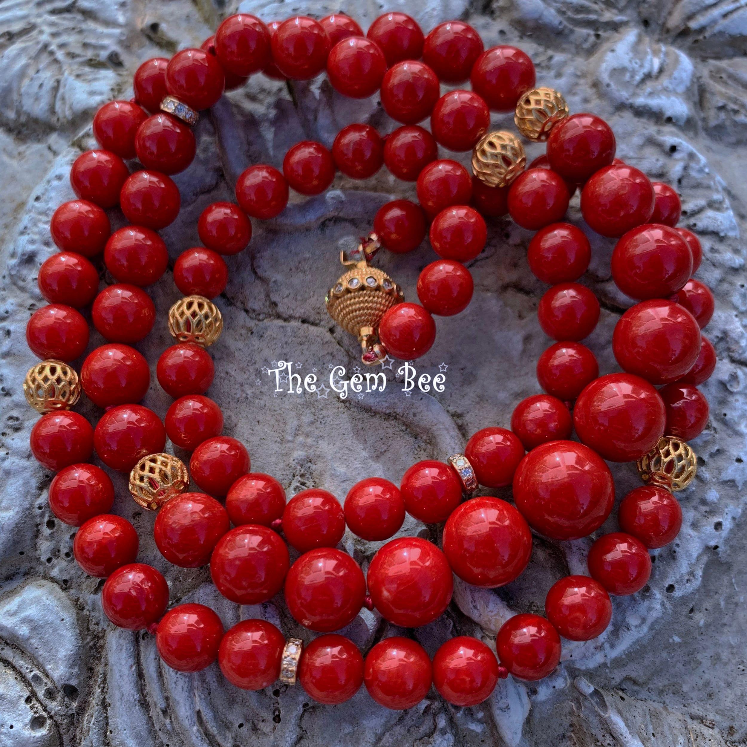 18K Gold Diamond Undyed Mediterranean Sardinia OX Blood Red Coral