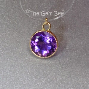 6MM 14k Solid Yellow Gold Amethyst Circle Bezel Charm pendant (1)