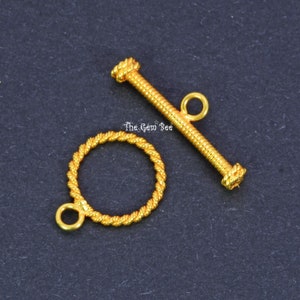 18k Solid Yellow Gold Circle Fancy Twisted Wire Toggle Clasp Finding