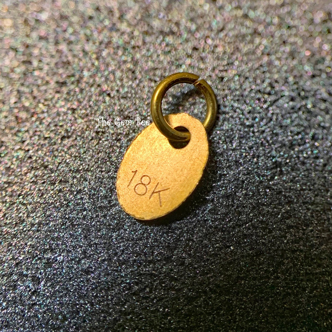 18K ボールチャームゴールドリング ヴィンテージ 3.6mmx5mm 18k Solid Yellow Gold Oval Disc Charm Stamped Stamp Tag