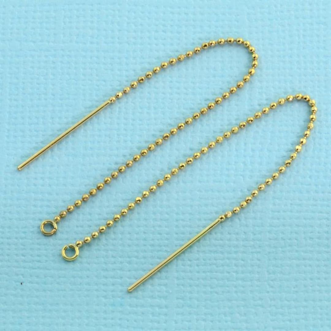 Thread Earring Yellow 14K Solid Yellow Gold Ear Thread Earwire With Loops 3 Inch Length - Etsy