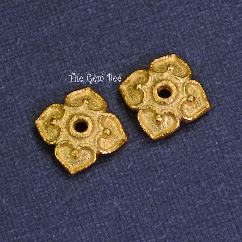6mm 18k Solid Yellow Gold Fancy Floral Bead Cap Finding PAIR image 7