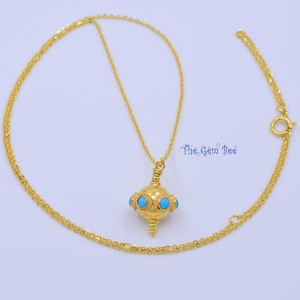 18K Solid Yellow Gold Sleeping Beauty Turquoise pendant necklace 18&quot; Length