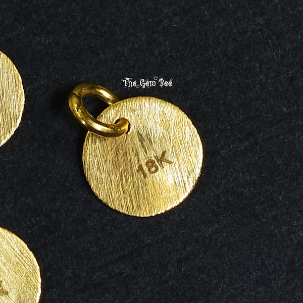 7mm 18k Solid Yellow Gold Brushed Finish Disc Tag Stamped Stamp Charm Pendant Finding 2.5mm holes Quantiy: (1) or (5)