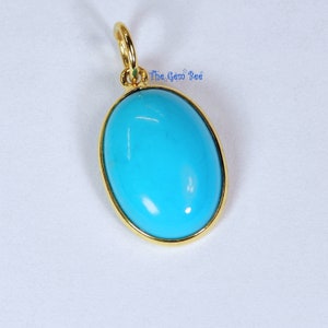 11mmx21.5mm 18k Solid Yellow Gold LARGE Sleeping Beauty Turquoise Oval Bezel Pendant Charm With 5.6mm Loop Jump Ring