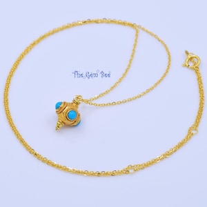 18K Solid Yellow Gold Sleeping Beauty Turquoise pendant necklace 18&quot; Length