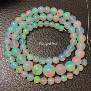 4.8mm-9.2mm Fine Ethiopian White Opal Large Round Sphere Ball Beads 16.5 inch strand