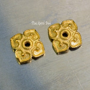 6mm 18k Solid Yellow Gold Fancy Floral Bead Cap Finding PAIR image 2