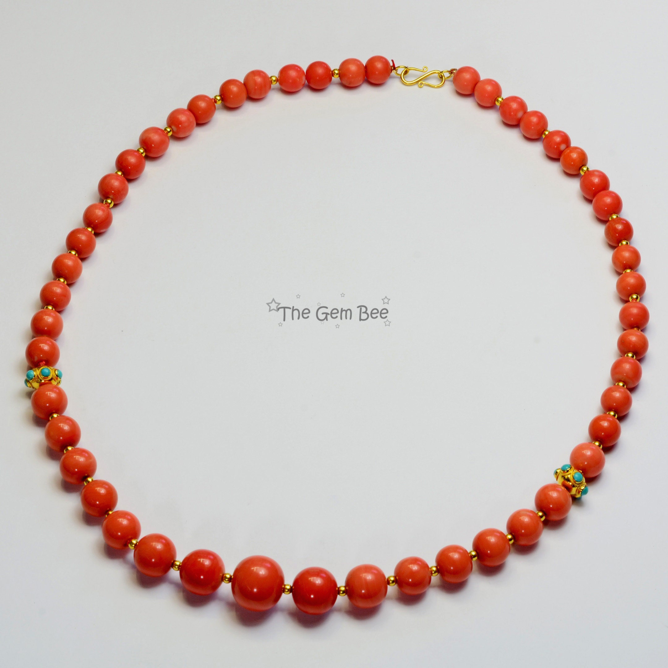 GIA 18K Gold Japanese Momo Orange Red Coral Sphere Bead
