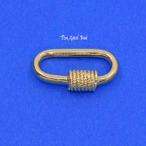 10.5mmx20mm 14K Solid Yellow Gold Multi Charm Holder Screw Secured Carabiner Lock Enhancer Connector Pendant