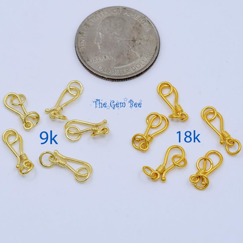 Cierre de gancho tribal antiguo pequeño de oro amarillo macizo de 9 k, 14 k, 18 k y 22 k de 5,5 mm x 12,8 mm imagen 8