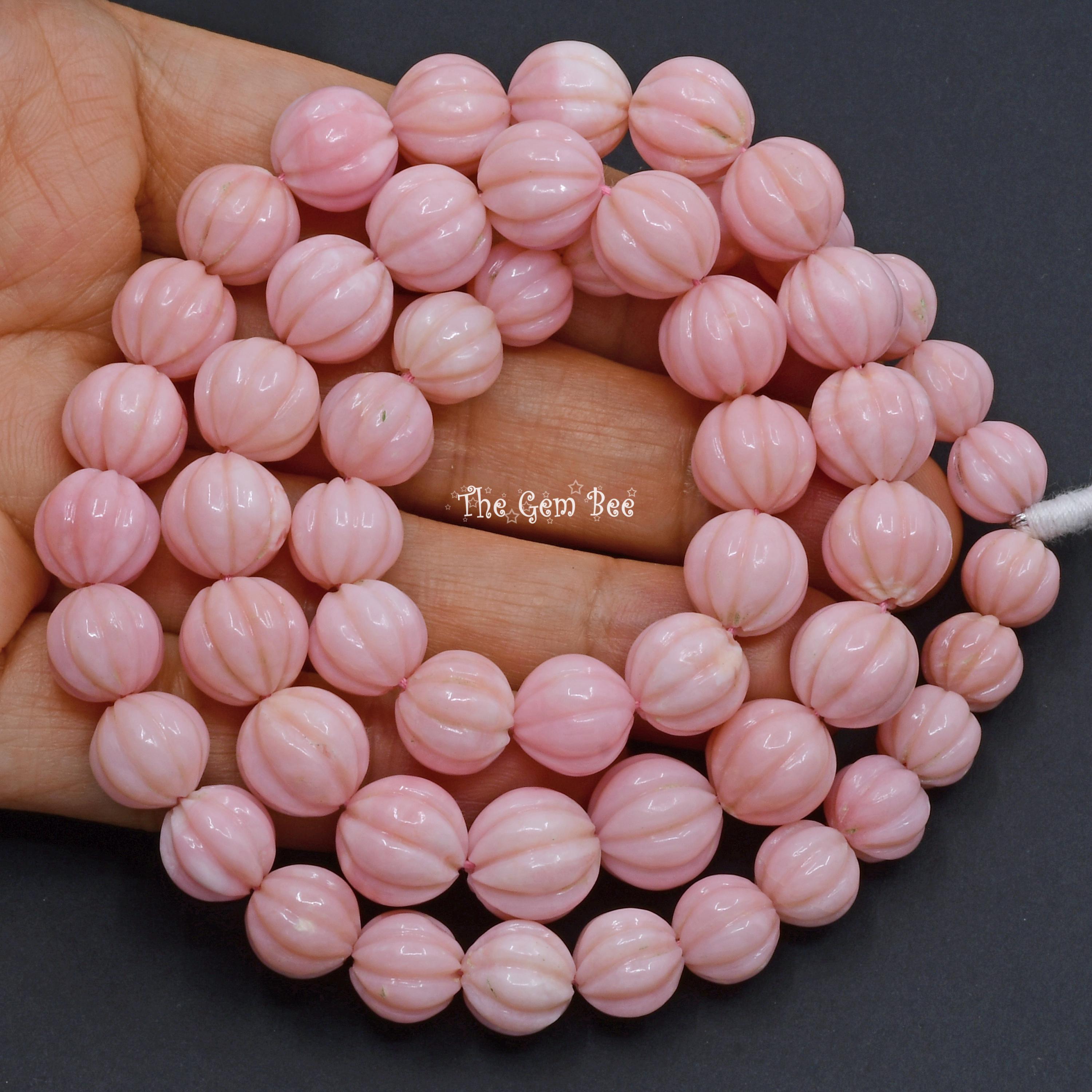 8mm-11mm Natural Pink Opal Carved Carving Fluted Round Sphere