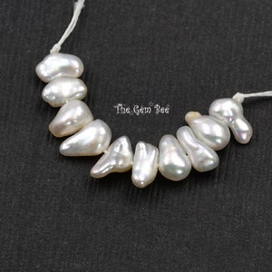 7mm-8mm Jumbo Size Japanese Akoya Natural Cream Saltwater Keshi Pearl Nugget Beads (10)