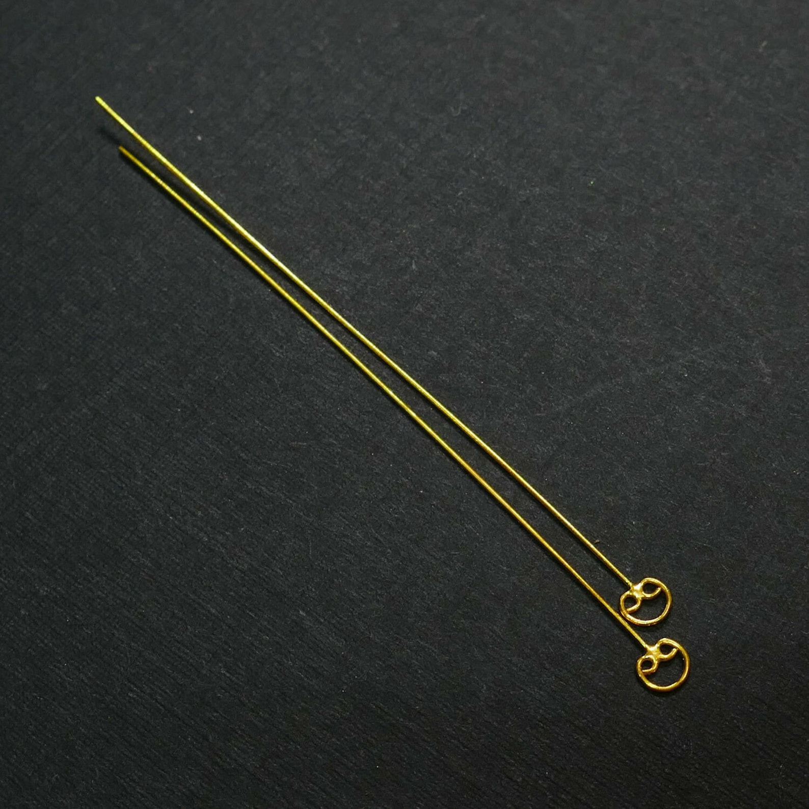 28 Gauge 18k Solid Yellow Gold 2 INCH Fancy Eyepin Eye Pin Headpin PAIR ...