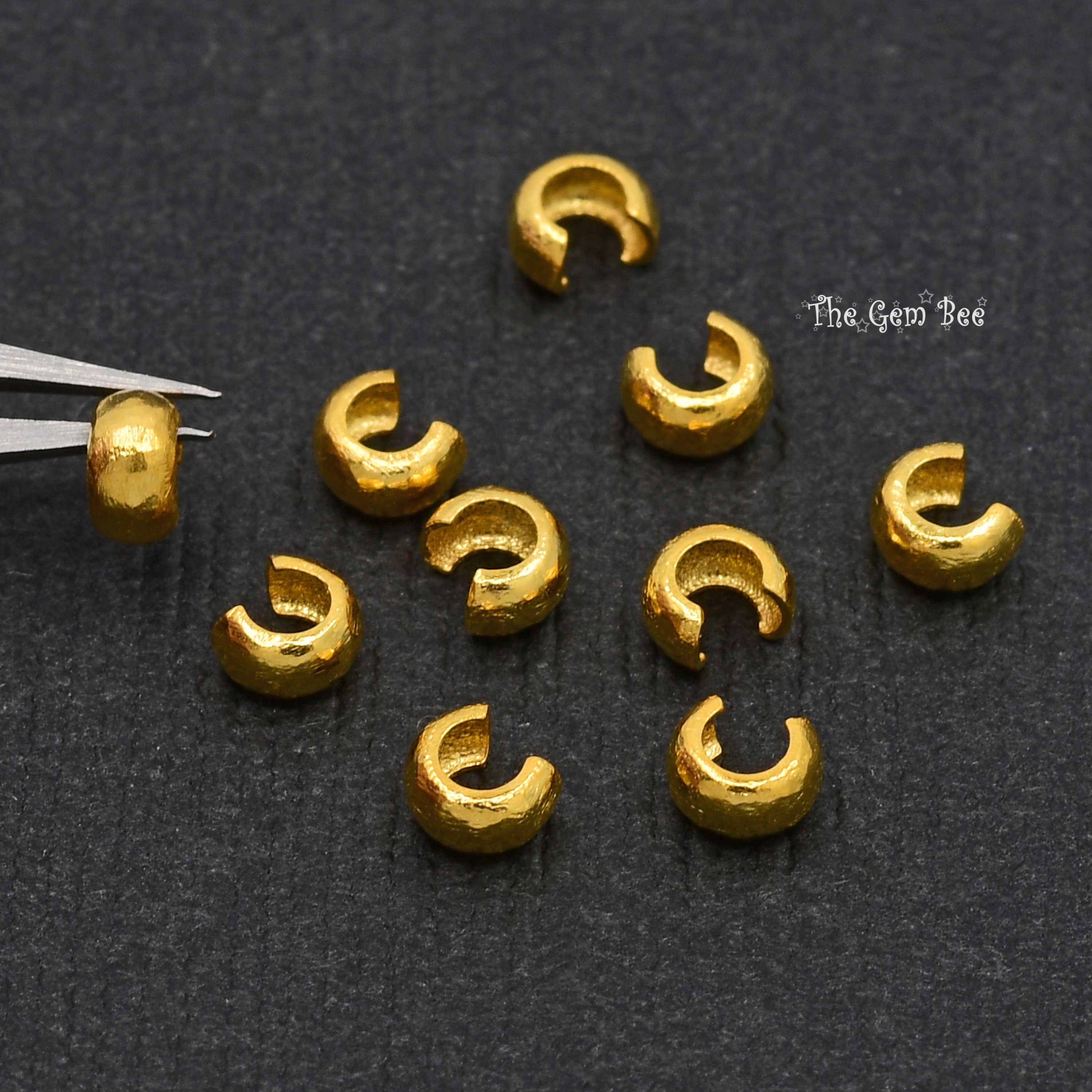 Contas de cobertura de tubo de crimpagem de ouro amarelo sólido 18k Quantidade: (2) ou (10)