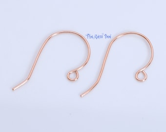 14K Solid Rose Gold 22 Gauge French Hook Earwire with Ends 17.5mm PAIR