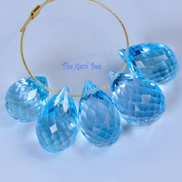 Sky Blue Topaz Faceted Large Full Teardrop Briolette Beads (5)