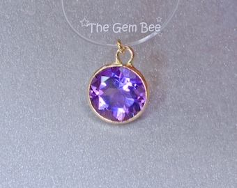 5MM 14k Solid Yellow Gold Amethyst Circle Bezel Charm pendant (1)