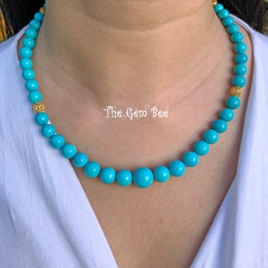 6,2 mm-13,1 mm Doornroosje Turquoise 19&quot; ketting 18k massief geelgouden sluiting