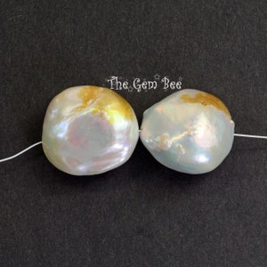 Giant FreshWater White Nucleated Flameball Baroque Pearl PAIR 20mmx21.5mm