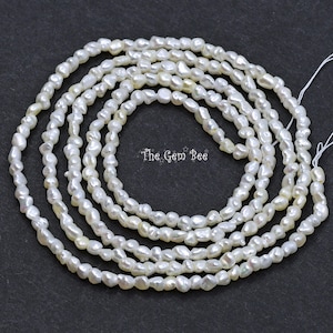 2.2mm Petite Japanese Akoya Natural Cream White Saltwater Keshi Pearl Nugget Bead 20&quot; or 5&quot; strand