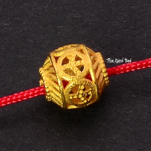 6.2mm 18k Solid Yellow Gold Filigree Peace Sign Lantern Spacer Finding Bead (1)