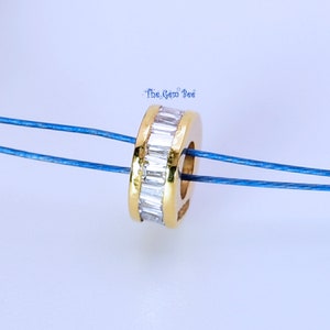 4.5mm 5mm 6mm 8mm 14k Solid Yellow Gold Baguette Diamond Eternity Rondelle Wheel Bead