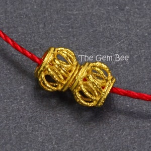 5.25mm 18k Solid Yellow Gold Fancy Spacer Findings Bead PAIR