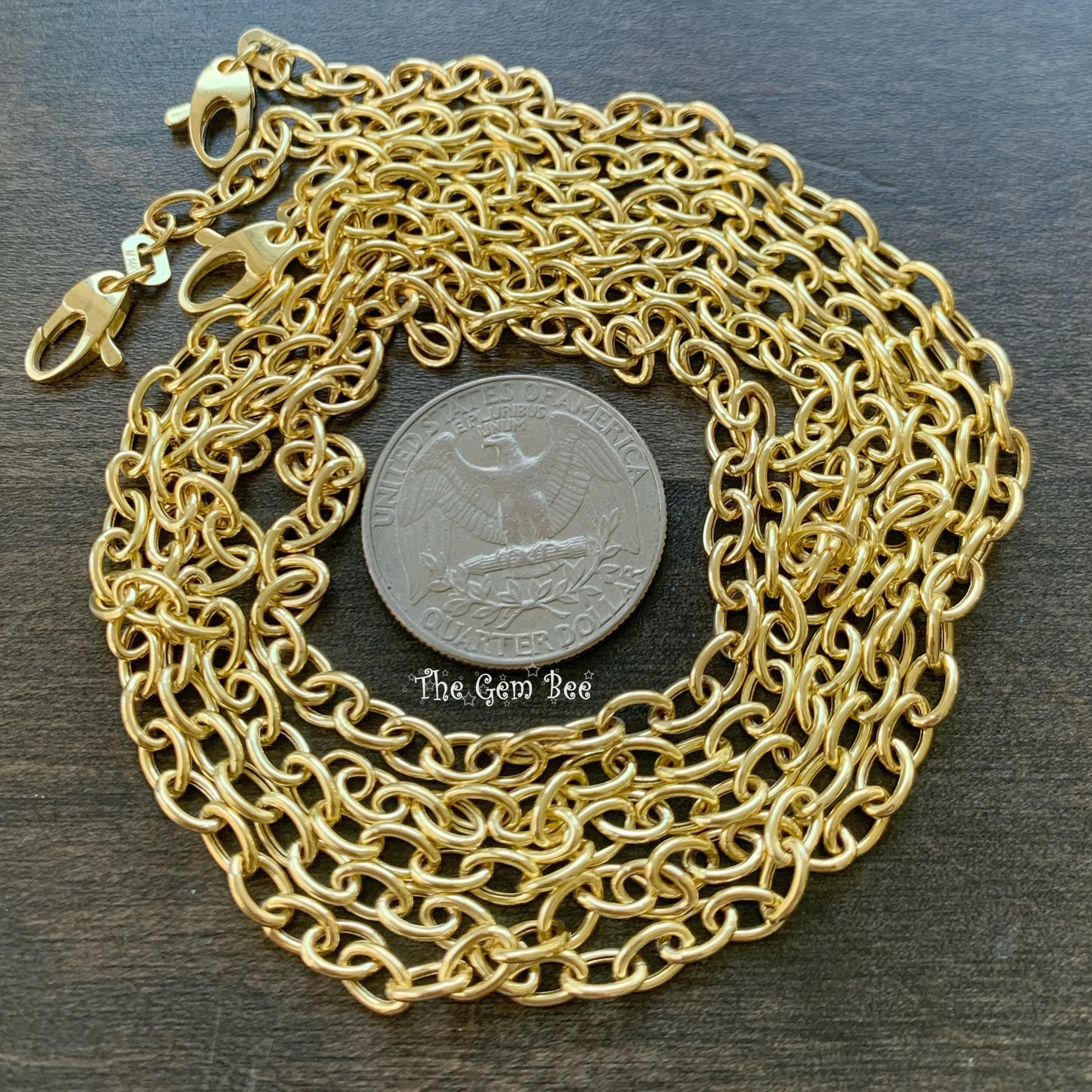 14Kソリッドイエローゴールドラージラウンドセミホローケーブル