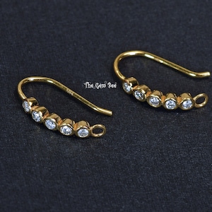 8mmx14.5mm 14k Solid Yellow Gold Diamond Bezel Set Earwires Hooks PAIR