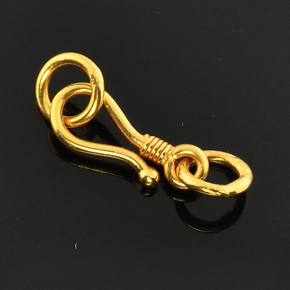 5.5mmx12.8mm 9k 14k 18k 22k Solid Yellow Gold Petite Old-Fashioned Tribal Hook Clasp