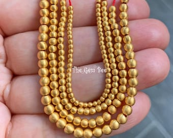 18k Solid Yellow Gold  2mm 2.5mm 3mm 3.5mm Matte Finish Handmade Off Round Spacer Beads (10)