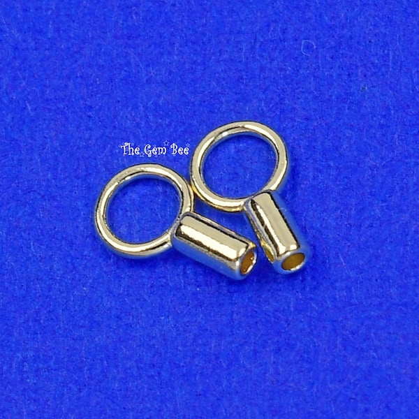 14k Solid Yellow Gold Crimp Cap End Stringing Finding With 0.9mm Holes 4mm Jump Ring Quantity: 2 0r 10