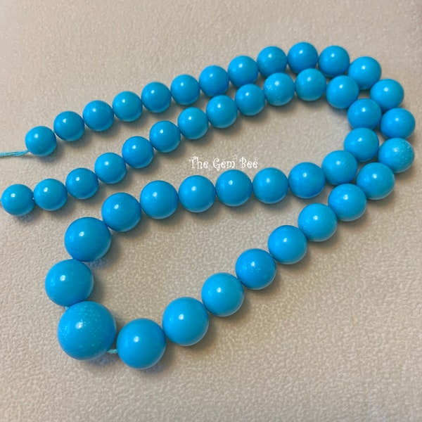 8.18MM-13.09MM Sleeping Beauty Turquoise Smooth Sphere Round Beads 16.8 inch strand