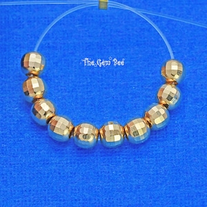 Perles en or jaune massif 14 carats 3 mm/2,5 mm taillées en diamant (10)