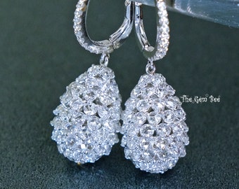 18k Solid White Gold 5 Carats Rose Cut Diamond Drop Earrings Ear Pendants Pair