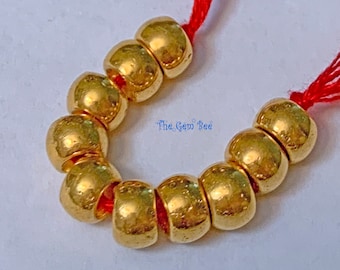 6mm 18k Solid Yellow Gold Handmade Drum Barrel Donut Spacer Findings Beads 1.6" Strand (10 pieces) or (1 piece)