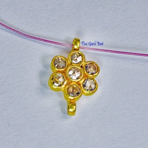 7mm 18k Solid Yellow Gold Rose Cut Champagne Diamond Flower Floral Charm Pendant Connector