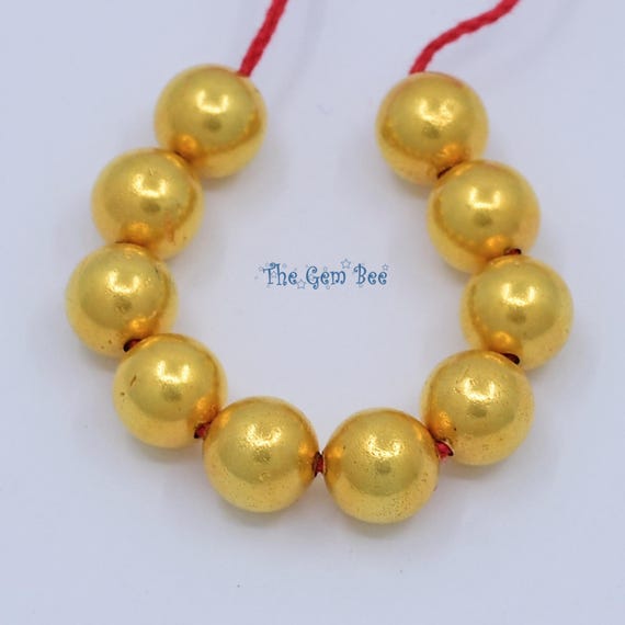 18k Solid Yellow Gold 5mm Handmade Plain Round Sphere Globe Spacer Beads