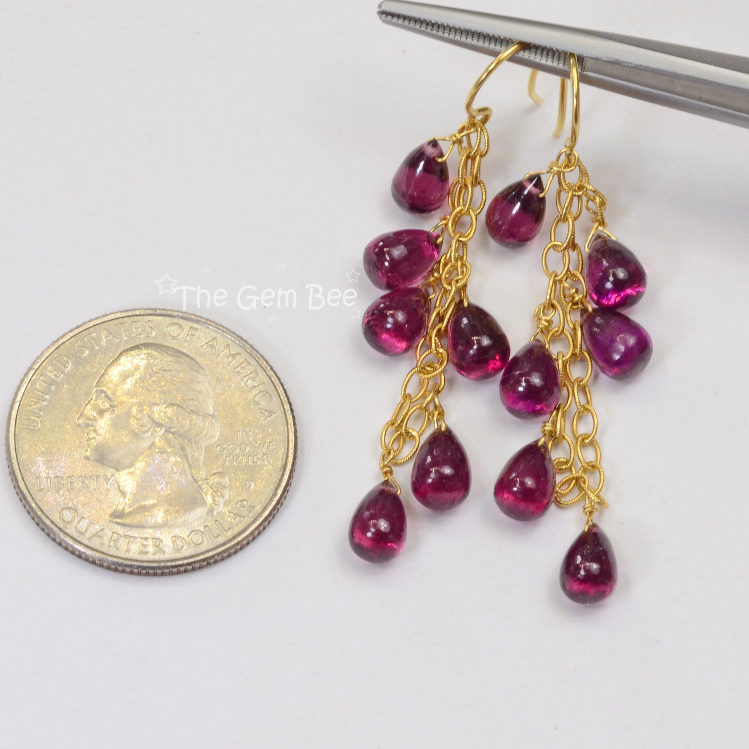 18Kソリッドイエローゴールド ロードライトガーネット ティアドロップ