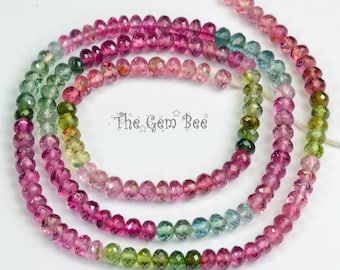 3.5MM Pink Blue Green Tourmaline Faceted Rondelle Beads 14 inch strand