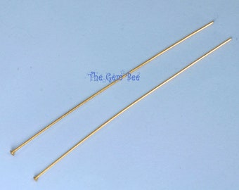 26 gauge 14k Solid Yellow Gold 2 INCH Flat Headpin PAIR (2)