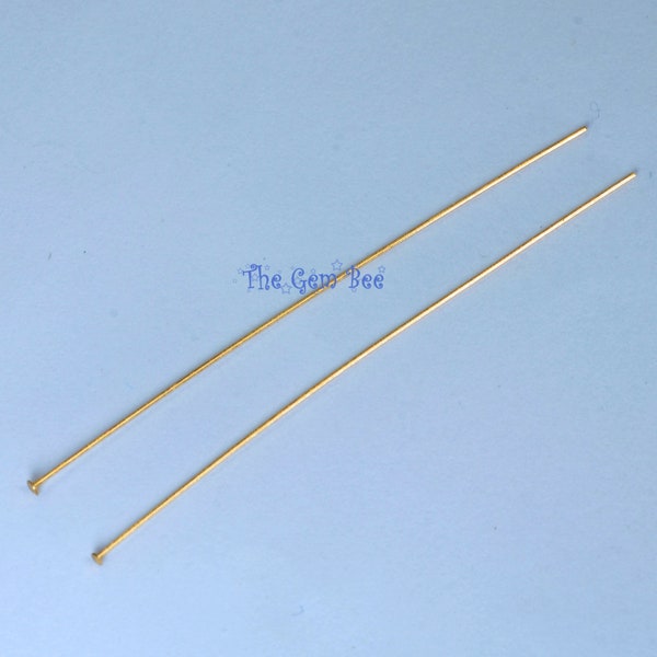 26 gauge 14k Solid Yellow Gold 2 INCH Flat Headpin PAIR (2)