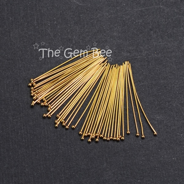27 gauge 18k Solid Yellow Gold 20MM 0.8 INCH Ball Headpin Quantity: (2) or (10) or (50)