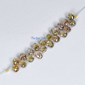 4CT Faceted Champagne Diamond Full Teardrop Briolettes Beads 1.4" strand (20)