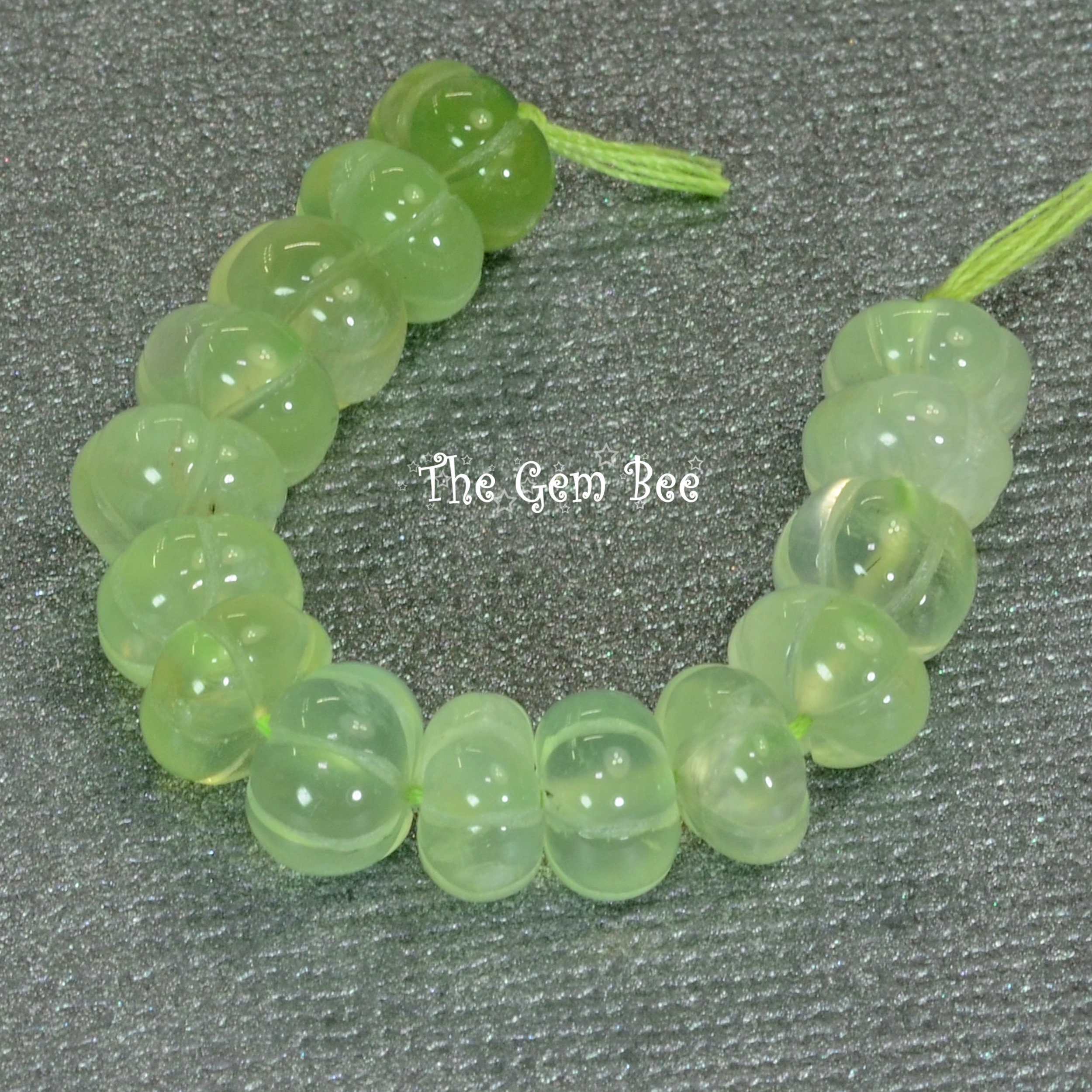 8mm-8.5mm Glowing Prehnite Carved Fluted Melon Rondelle Beads 3 inch strand
