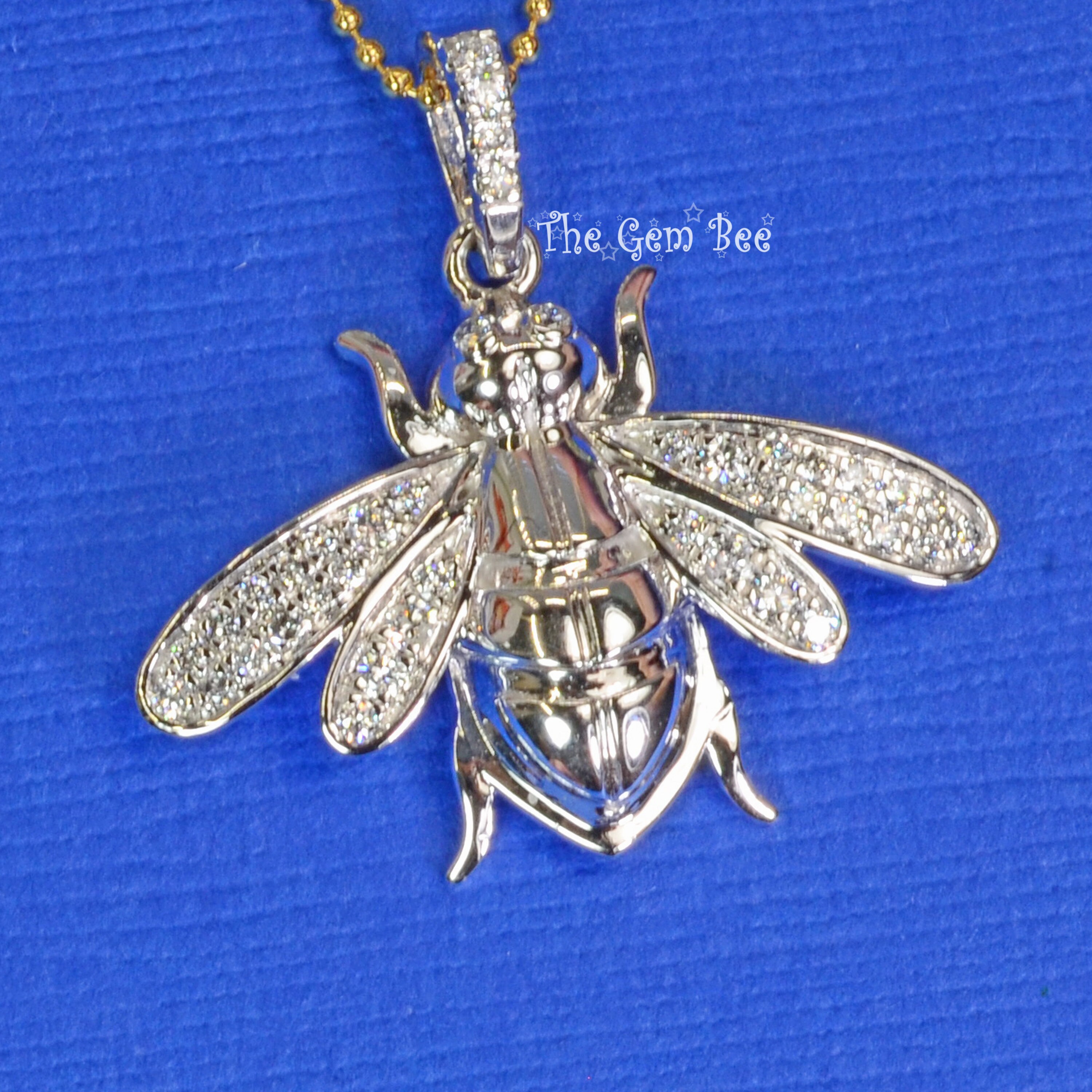 Buy 25mm 14K Solid White Gold Diamond Large Honey Bee Bumble Bee