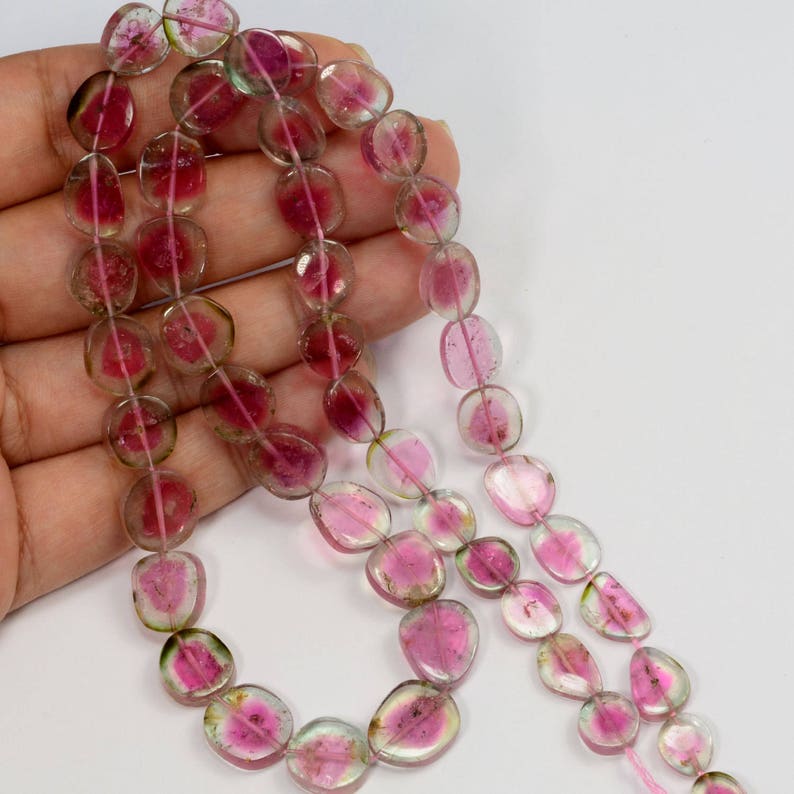 Fine Watermelon Tourmaline Polished Slices Briolettes 9.5 Strand image 5